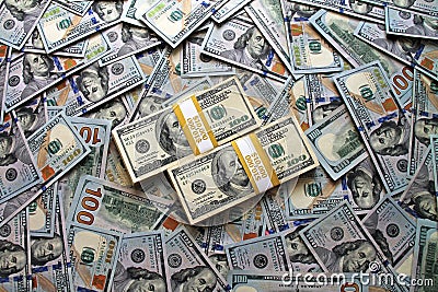 $100 dollar bills stacks - stacks of money on the table Stock Photo