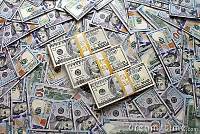 $100 dollar bills stacks - stacks of money on the table Stock Photo