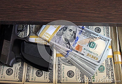 $100 dollar bills stacks - stacks of money on the table Stock Photo