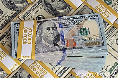 $100 dollar bills stacks - stacks of money on the table Stock Photo