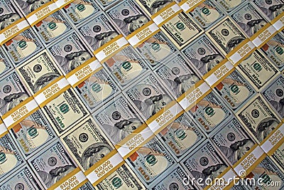 $100 dollar bills stacks - stacks of money on the table Stock Photo