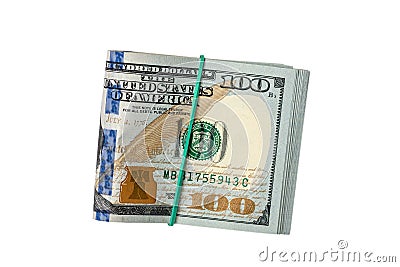 Dollar bills together by rubber band isolated Stock Photo