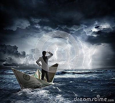 Dollar boat in the bad weather Stock Photo