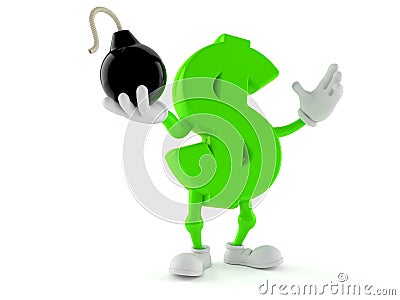 Dollar character holding bomb Cartoon Illustration