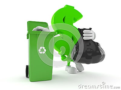 Dollar character holding garbage bag Stock Photo