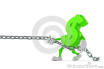 Dollar character pulling chain Cartoon Illustration