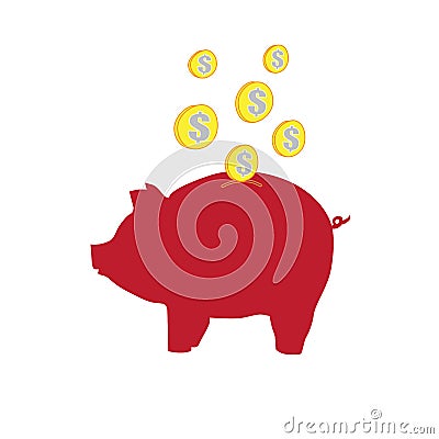 Dollar coin drop to piggy bank Vector Illustration