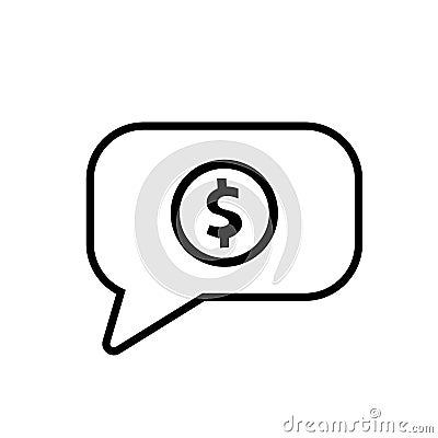 Dollar coin icon in a speech bubble isolated on white background Vector Illustration