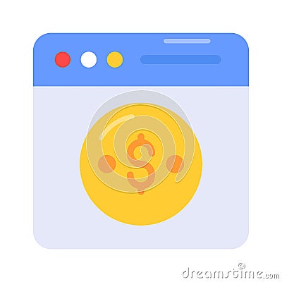 Dollar coin inside webpage showing concept icon of pay per click or monetization Vector Illustration