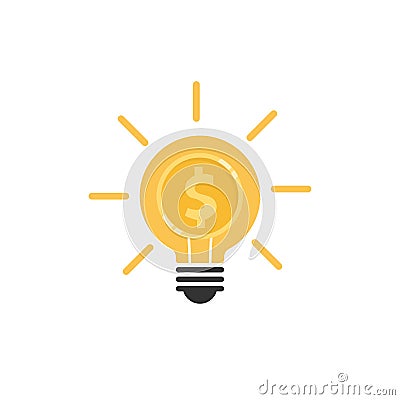 Dollar coin in light bulb icon flat design Vector Illustration