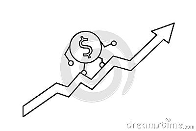 The dollar coin rises up the red arrow. The concept of a successful business. Outline illustration Vector Illustration