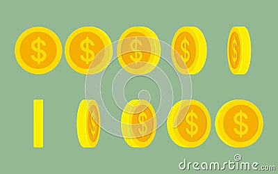 Dollar coin rotating gif animation sprite sheet Vector Illustration