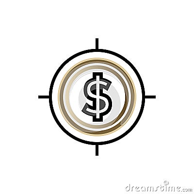 dollar coin target. outline style design. Suitable for use for reports, presentations, finance. vector template design Vector Illustration