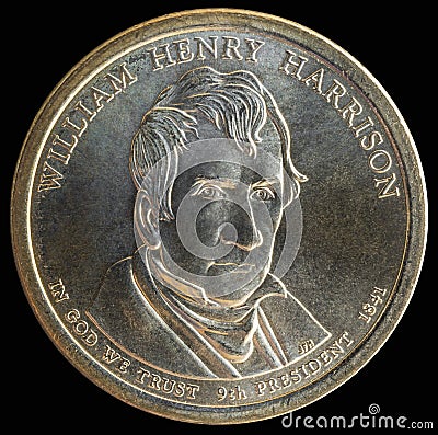 1 dollar coin. 9th President of the United States of America Stock Photo