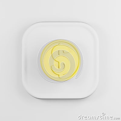 Dollar coin yellow icon in cartoon style. 3d rendering white square button key, interface ui ux element Stock Photo