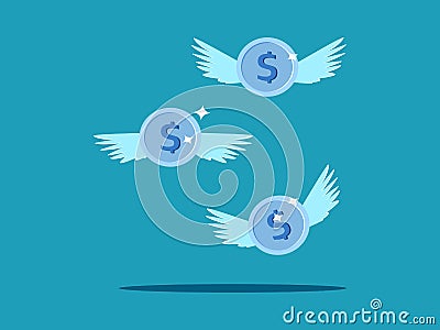 Dollar coins have wings to fly. concept of finance and investment Vector Illustration