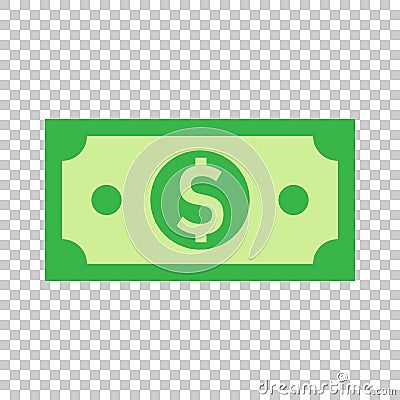 Dollar currency banknote icon in flat style. Dollar cash vector Vector Illustration