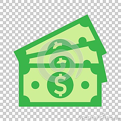 Dollar currency banknote icon in flat style. Dollar cash vector Vector Illustration