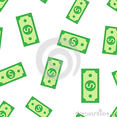 Dollar currency banknote icon seamless pattern background. Dollar cash vector illustration. Banknote bill symbol pattern Vector Illustration