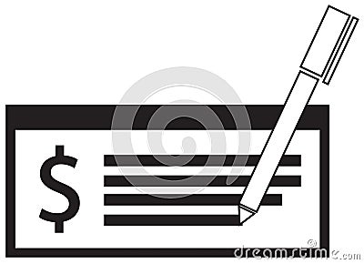 Dollar currency icon or logo on a paycheck or cheque. Stock Photo