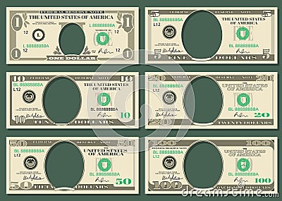 Dollar currency notes vector money templates Vector Illustration