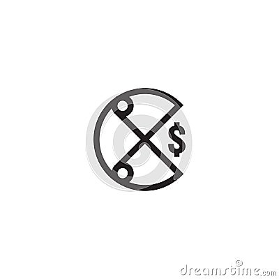 dollar decrease icon. Money rising drop fall down symbol. Business scissor cut cost reduction icon in white background. vector ill Vector Illustration