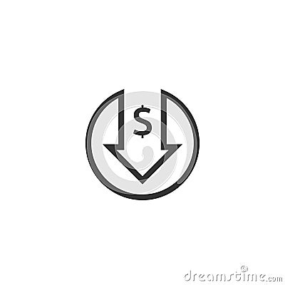 Dollar Decrease Icon. Money Symbol With Arrow Stretching Rising Drop ...
