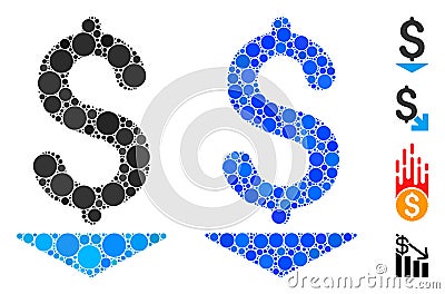 Dollar Down Mosaic Icon of Round Dots Stock Photo