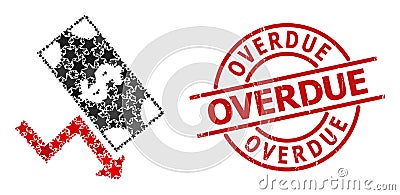 Dollar Down Trend Star Mosaic and Overdue Scratched Stamp Vector Illustration