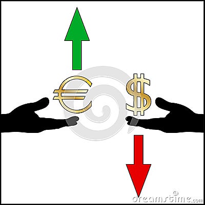 Dollar euro exchange rate trend Cartoon Illustration