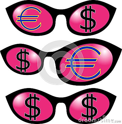 Dollar and euro in Glasses Vector Illustration