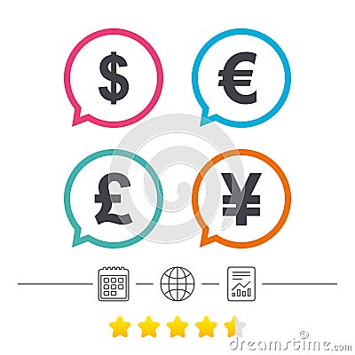 Dollar, Euro, Pound and Yen currency icons. Vector Illustration