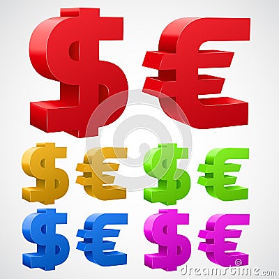 Dollar Euro signs isolated on white. Vector Illustration