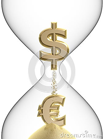 Dollar euro symbol in hourglass Stock Photo