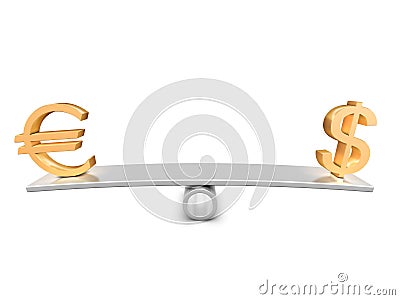Dollar and euro symbol on teeter Stock Photo