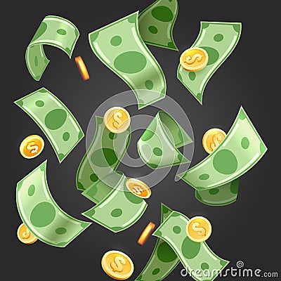 Dollar falling rain background Vector Illustration