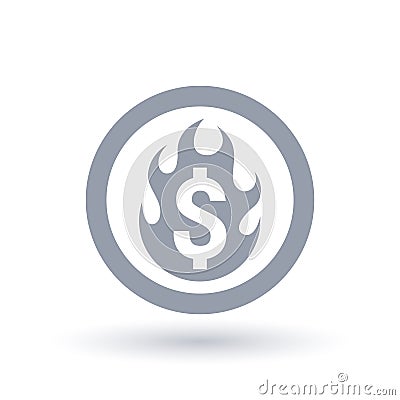 Dollar flame icon. Burning money symbol. Vector Illustration