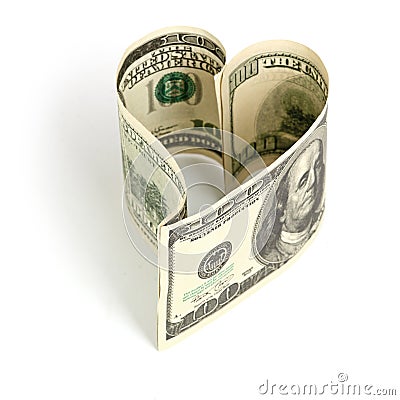 Dollar in form of heart Stock Photo