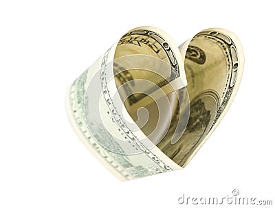 Dollar in form of heart Stock Photo