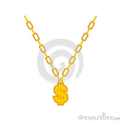 Dollar on gold chain. Rapper necklace. vector illustration Vector Illustration