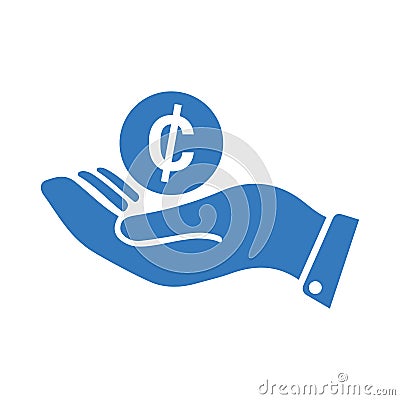 Dollar, hand money, cent icon. Blue version vector Vector Illustration