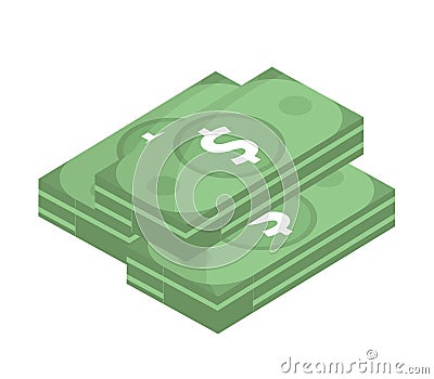 Dollar icon, flat design. Money dollars isolated on white background. Vector illustration, clip art. Vector Illustration
