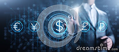 Dollar icon on screen. Currency trading rate Forex Business concept. Stock Photo