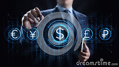 Dollar icon on screen. Currency trading rate Forex Business concept. Stock Photo