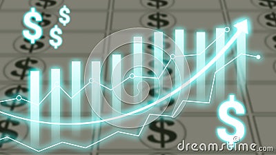 Dollar inflation graph with bright dollar sigh Stock Photo