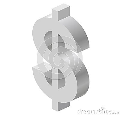 Dollar logo in isometric perspective. Three dimensional symbol, buck mark. Vector Illustration