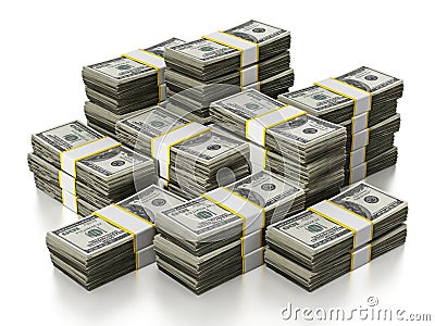 100 Dollar lots stack on white background. 3D illustration Cartoon Illustration