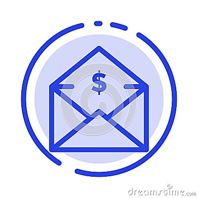 Dollar, Mail, Money, Money-Order Blue Dotted Line Line Icon Vector Illustration