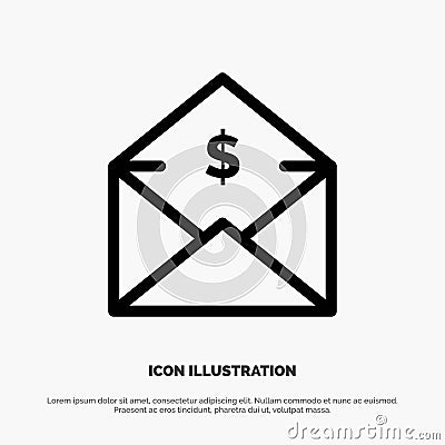 Dollar, Mail, Money, Money-Order Line Icon Vector Vector Illustration