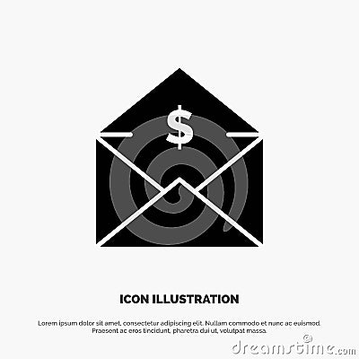 Dollar, Mail, Money, Money-Order solid Glyph Icon vector Vector Illustration